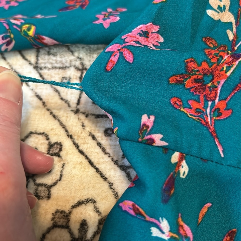 NWT NANETTE by NANETTE LEPORE 6 teal fit & flare midi L-sleeve floral dress - Picture 8 of 14